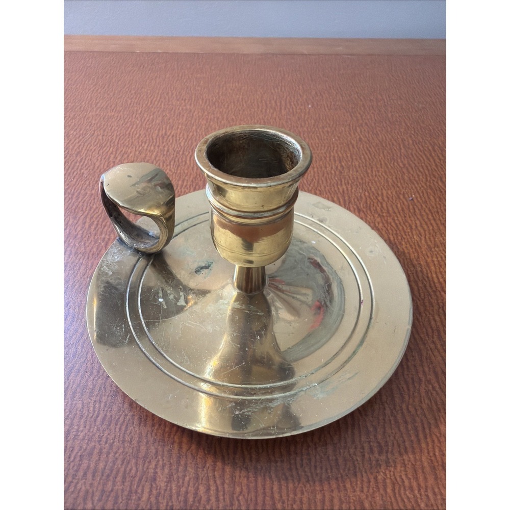 Vtg Brass Chamberstick CandleStick Candle Holder‎ Finger Ring